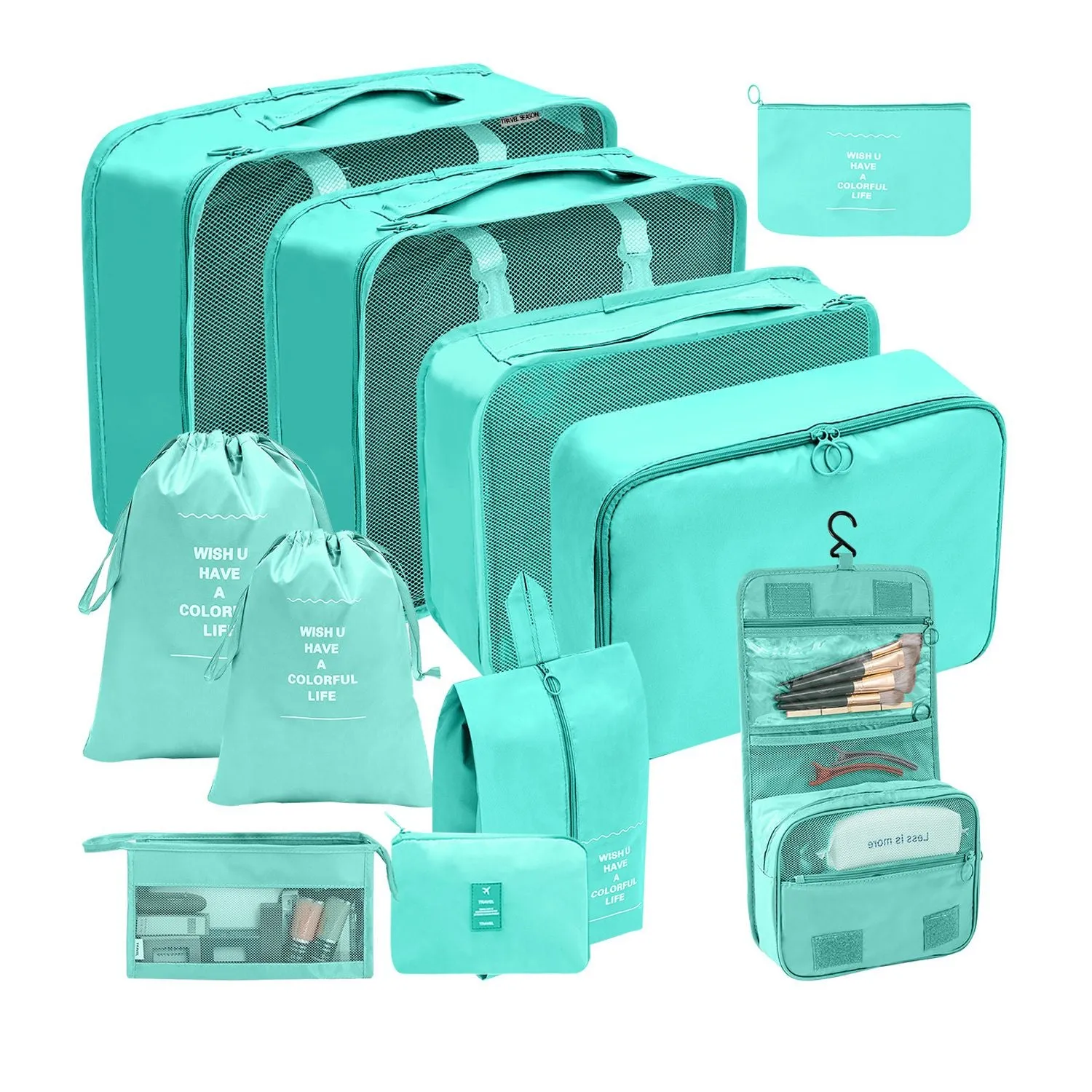 11 Pc Set Complete Travel Packing Organizers W/ Toiletry Bag