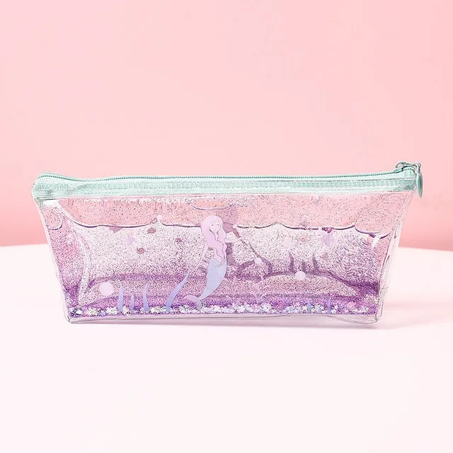 1Pc Kawaii Mermaid Pig Quicksand oil Pencil Case