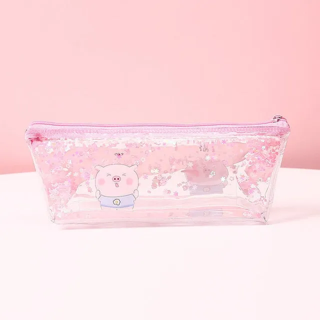 1Pc Kawaii Mermaid Pig Quicksand oil Pencil Case