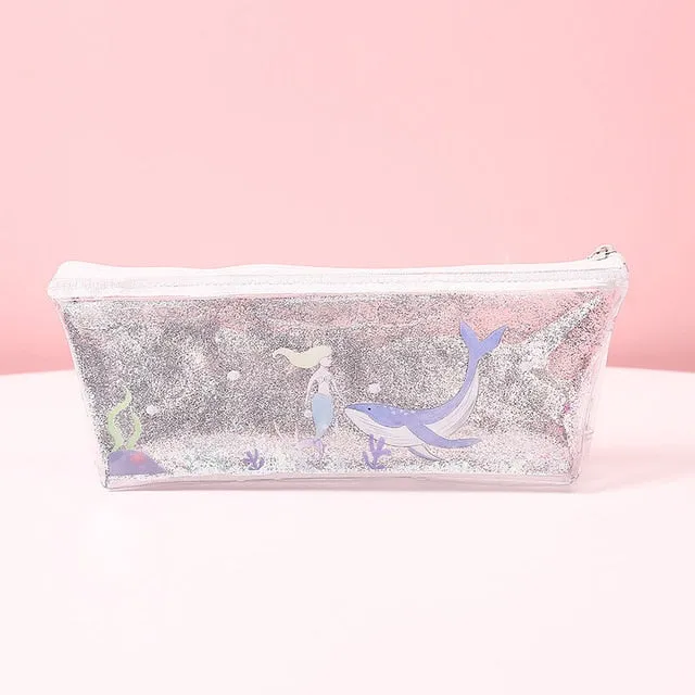 1Pc Kawaii Mermaid Pig Quicksand oil Pencil Case