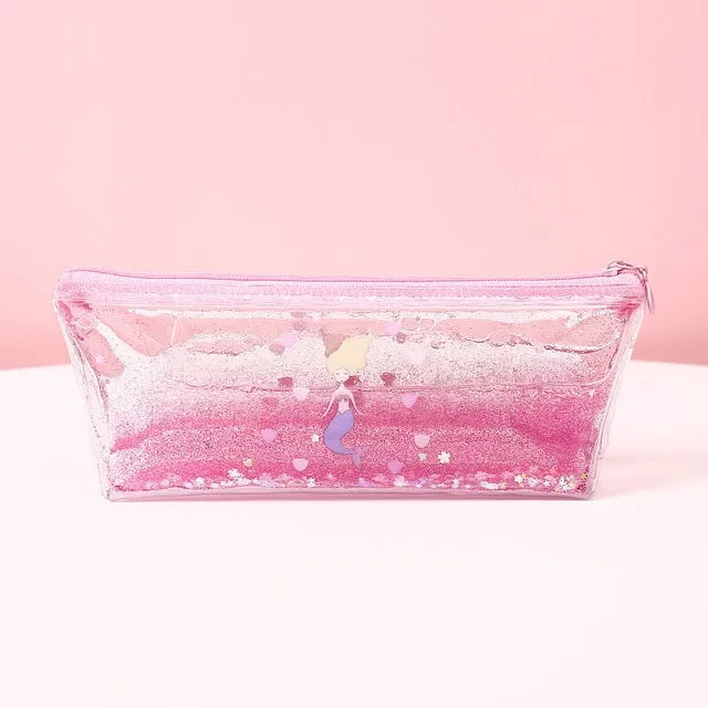 1Pc Kawaii Mermaid Pig Quicksand oil Pencil Case