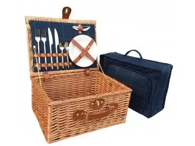 2 PERSON BLUE TWEED HAMPER