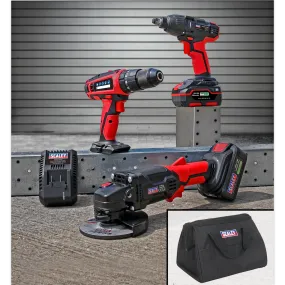 20V Cordless 13mm Hammer Drill/1/2"Sq Drive Impact Wrench/¯115mm Angle Grinder Combo Kit