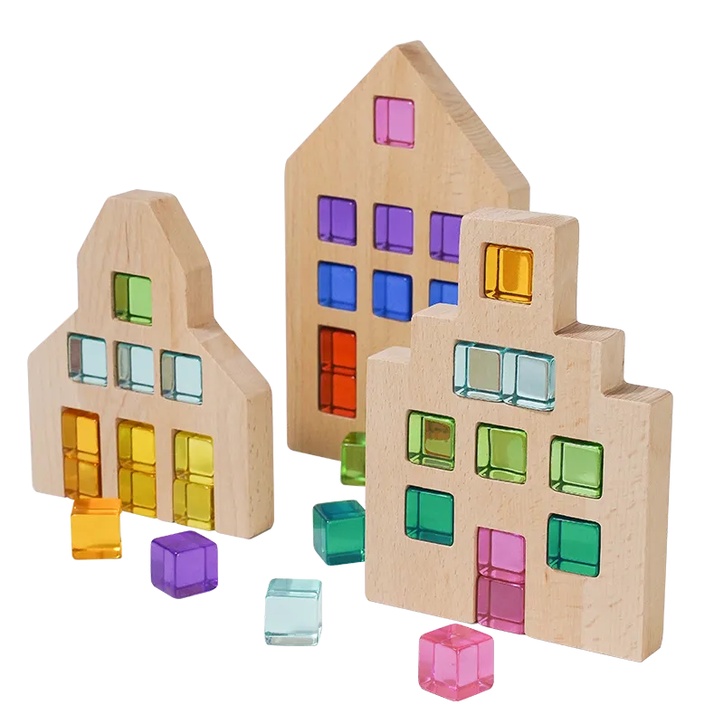 3 Pcs Wooden Window Houses ONLY