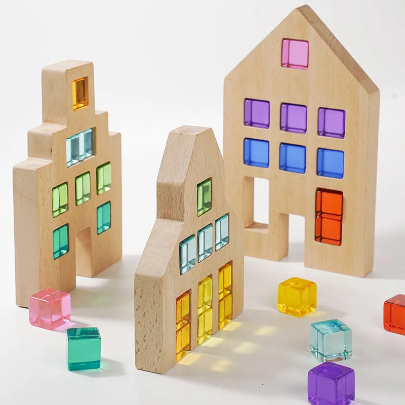 3 Pcs Wooden Window Houses ONLY