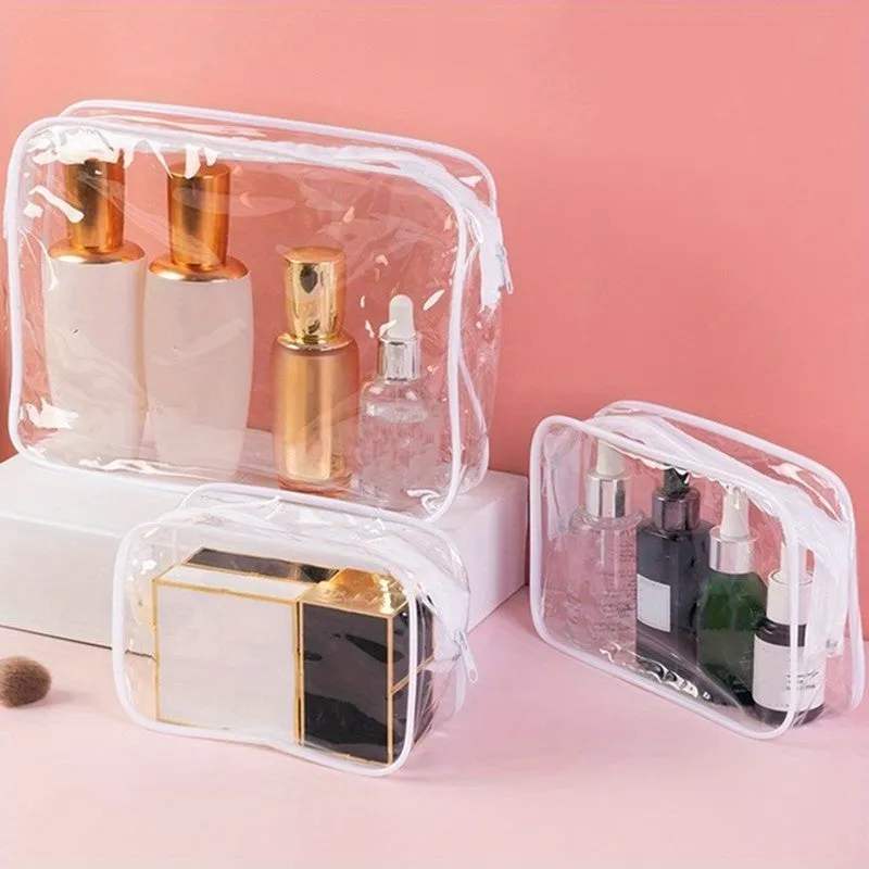 3Piece Clear Toiletry Bags Portable Waterproof Travel Storage