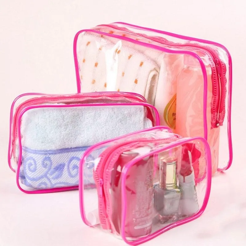 3Piece Clear Toiletry Bags Portable Waterproof Travel Storage