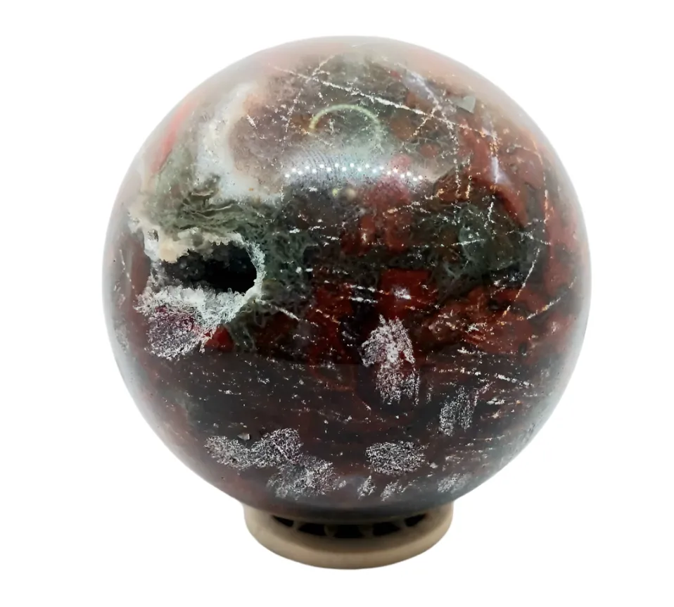 532G Red Moss Agate Crystal Sphere