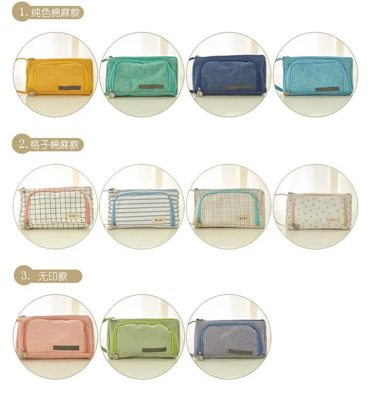 A Pencil Case Multifunctional Large Capacity Cotton and Linen Pencil Bag Pencil Case