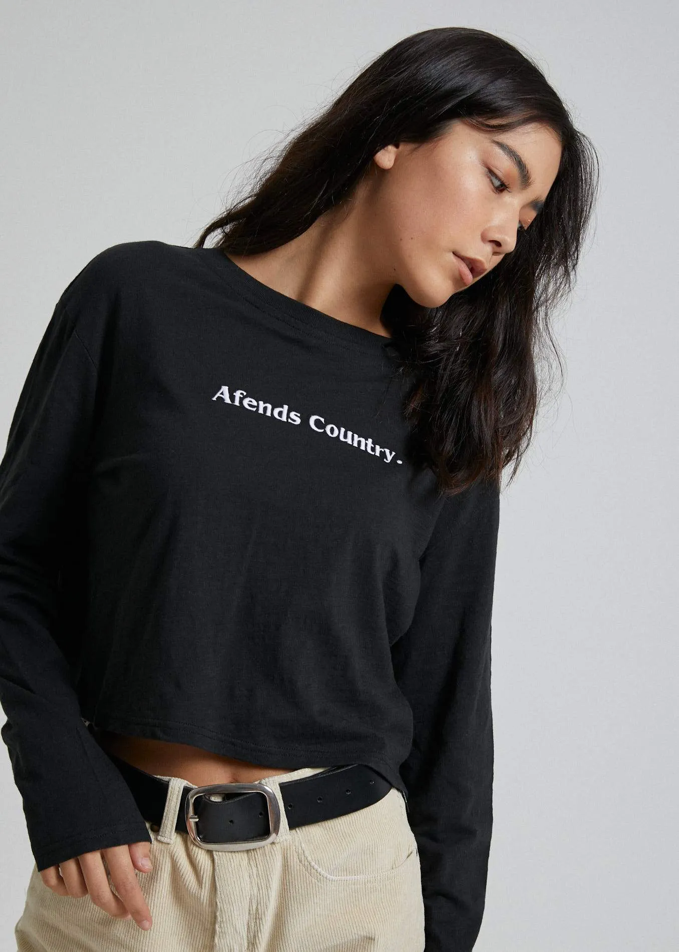 Afends Womens Afends Country - Cropped Long Sleeve Tee - Black