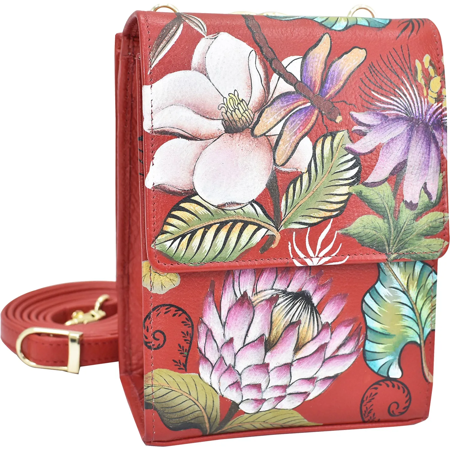 Anuschka Triple Compartment Crossbody Organizer Crimson Garden Leather