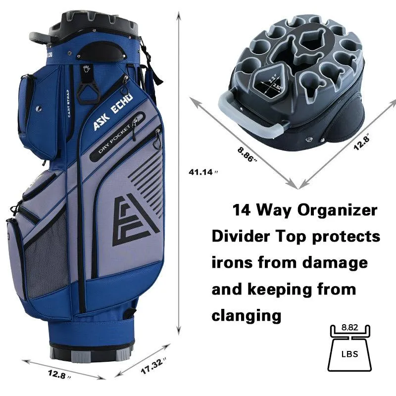 Ask Echo 2024 T-LOCK 14 Way Organizer Dividers Golf Soundless Cart Bag / NavyGrey