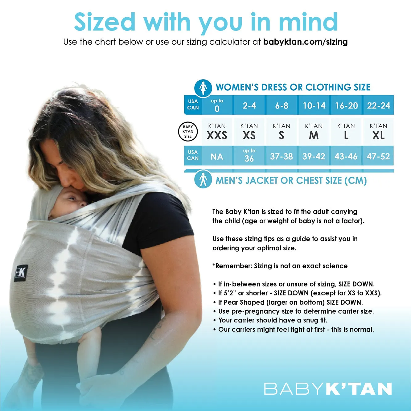 Baby K'tan Active Oasis Baby Carrier - Black/Grey - XXS