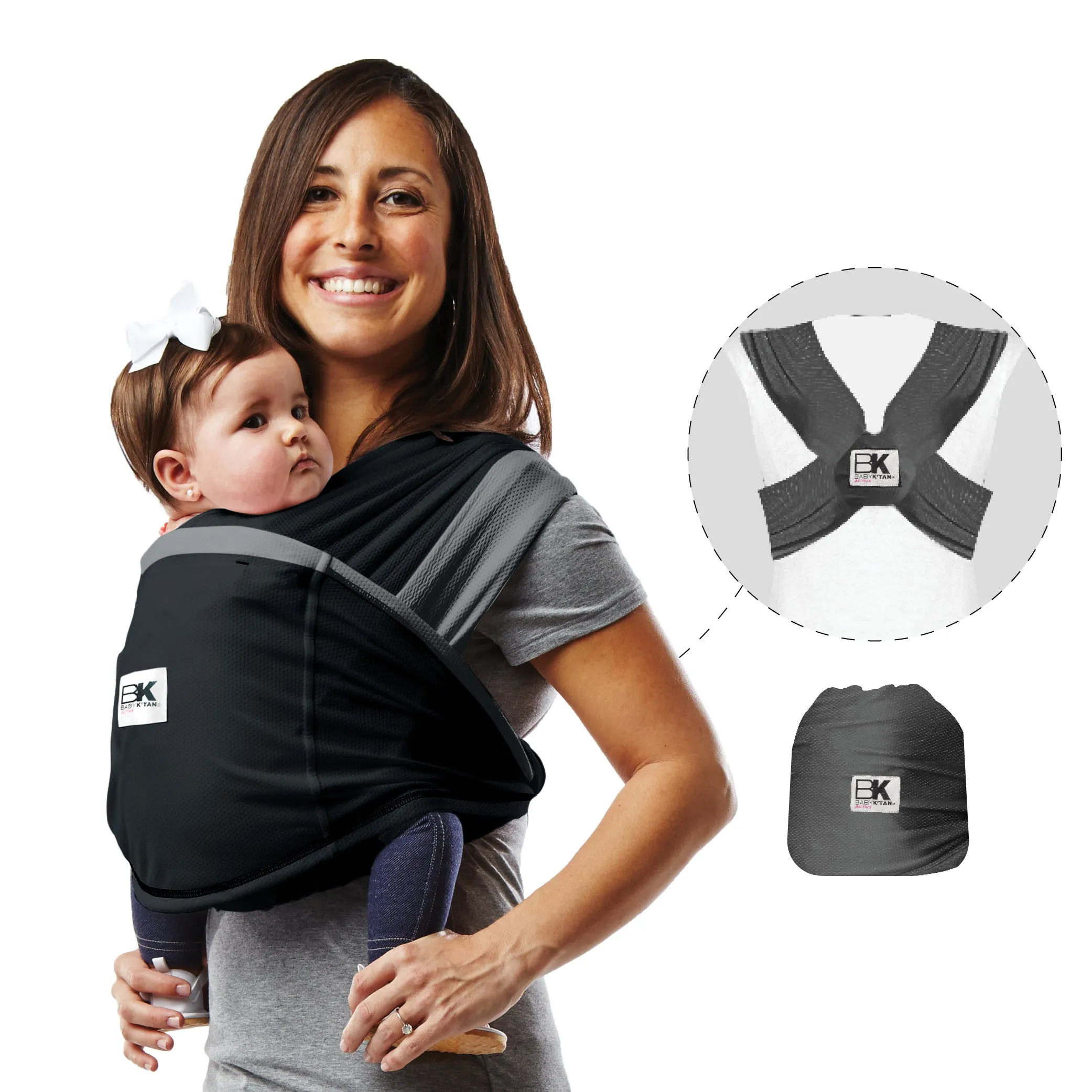 Baby K'tan Active Oasis Baby Carrier - Black/Grey - XXS