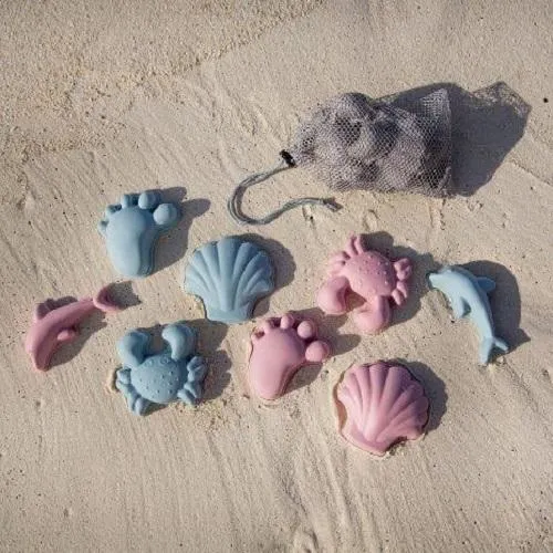 Beach Toy Set, Silicone Bucket, Spade and Moulds, Blush