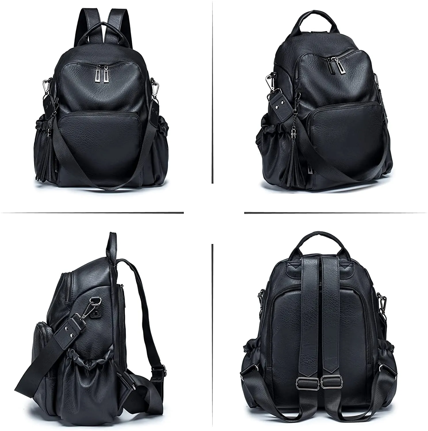 Black Faux Leather Convertible Backpack