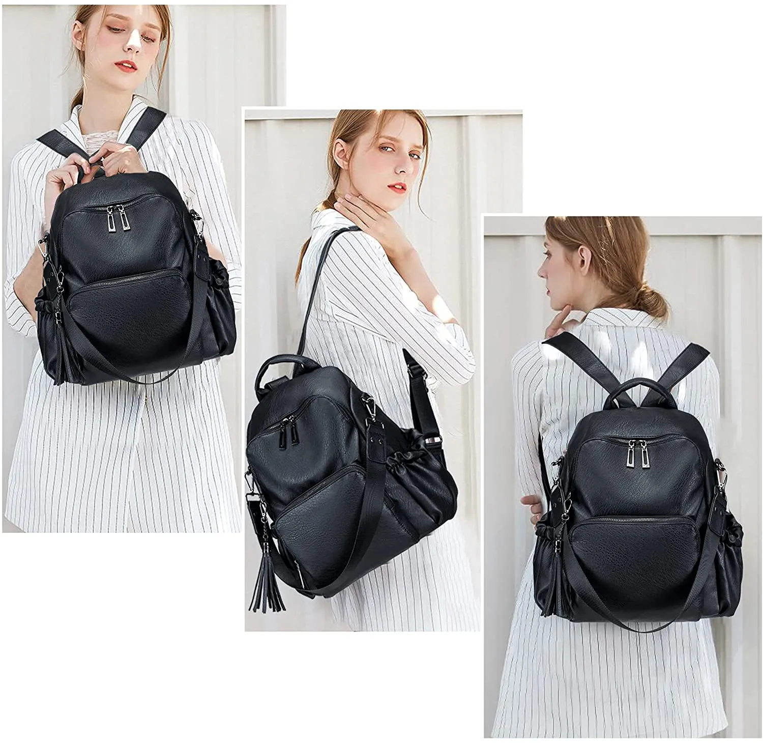 Black Faux Leather Convertible Backpack