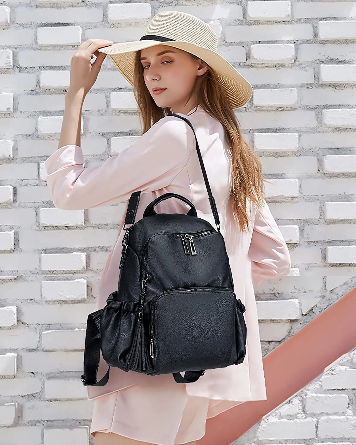 Black Faux Leather Convertible Backpack