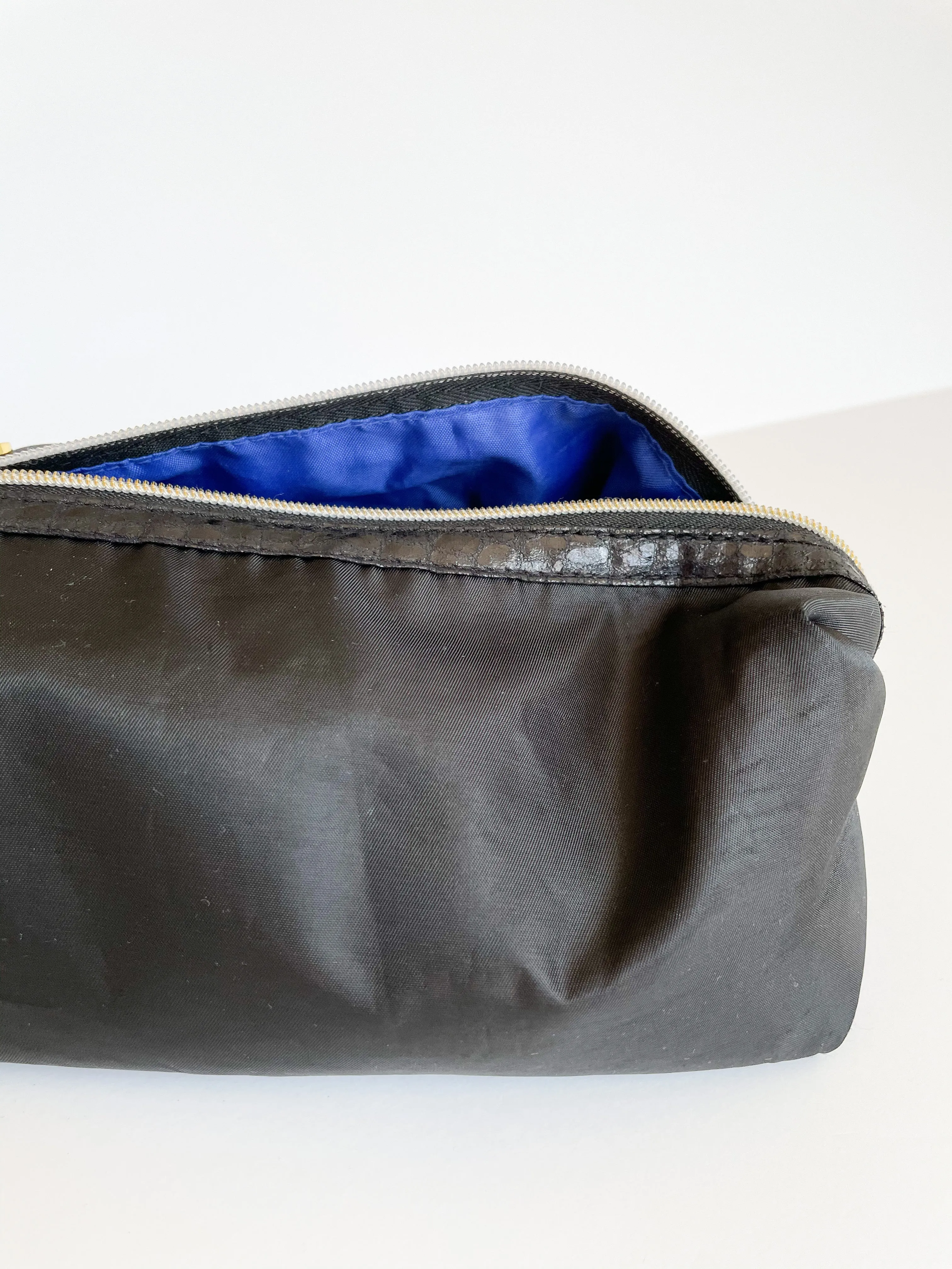 Black Satin Gold Zipper Toiletry Clutch Makeup Bag