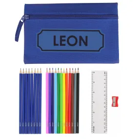 Blue Pencil Case with Personalised Pencils