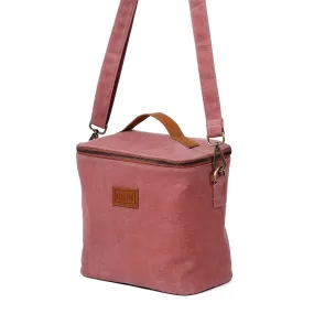 Brick Red waxed canvas lunch bag, snack bag, with insulation lining, 9.5X8.5X5 inches