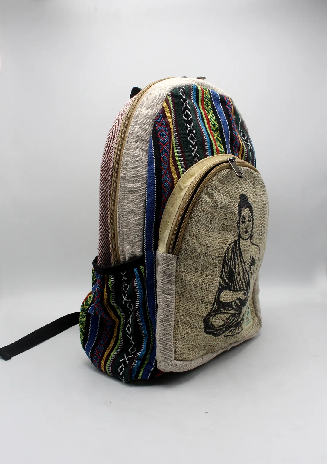 Buddha Printed Cotton Mixed Hemp Backpack