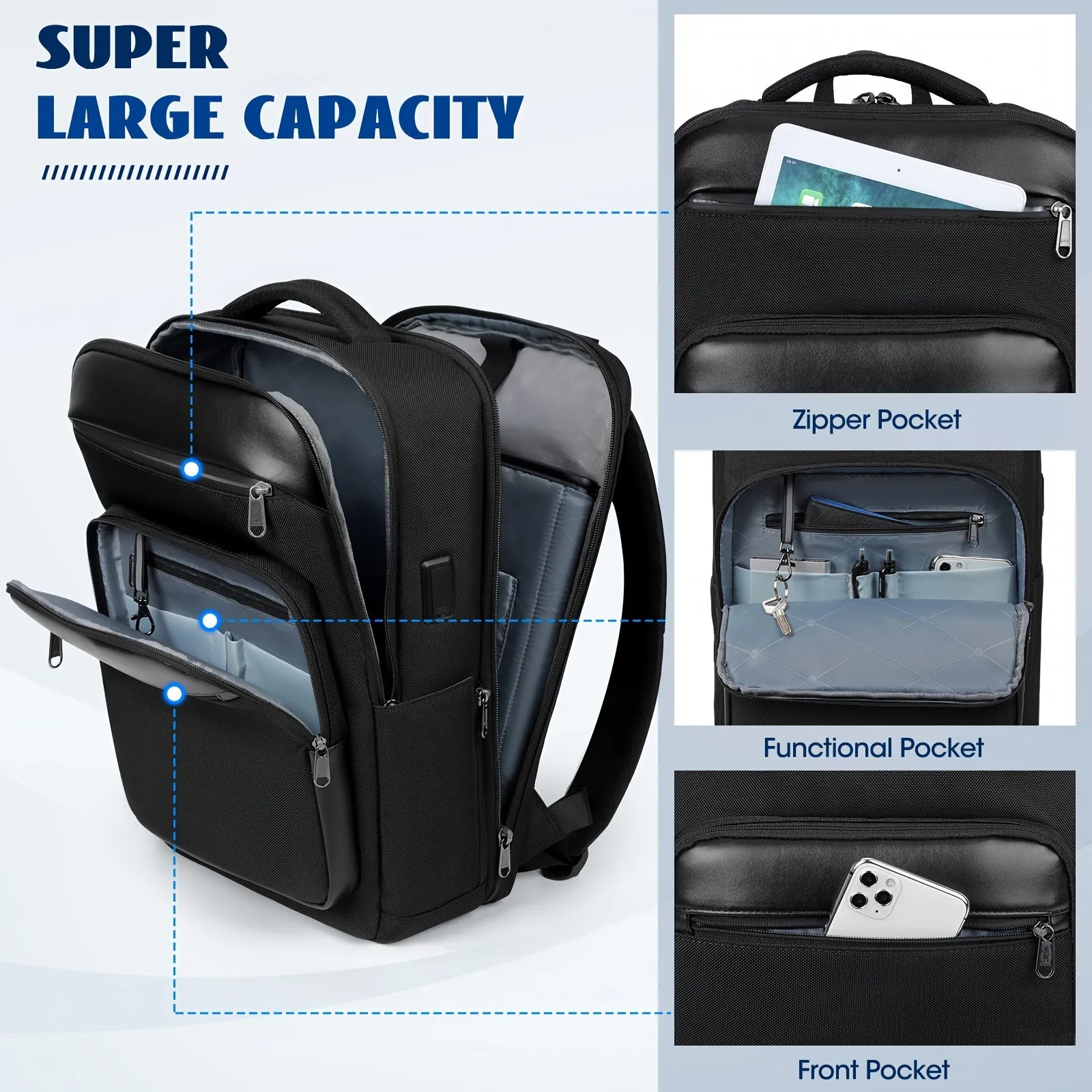 Business Laptop Backpack for Men 15.6 Inch Travel Backpack Flight Approved with USB Charging Port Carry on Backpack Waterproof Backpacks for Work College Computer Laptop Bag Men Women Backpack