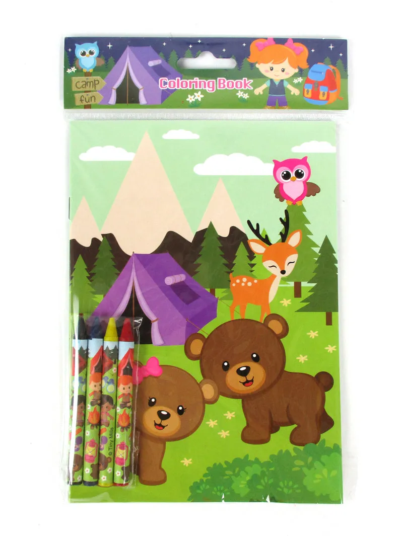 Camping Wilderness Coloring Books with Crayons Party Favors - Set of 6 or 12