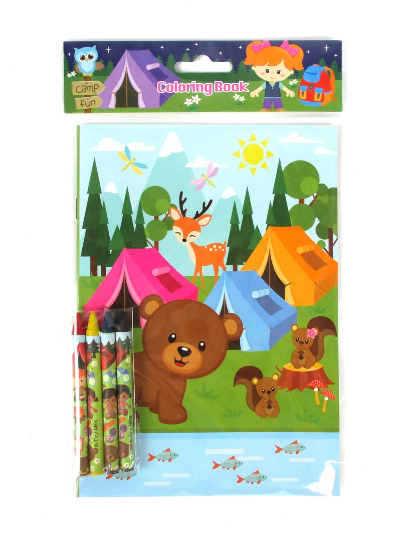 Camping Wilderness Coloring Books with Crayons Party Favors - Set of 6 or 12