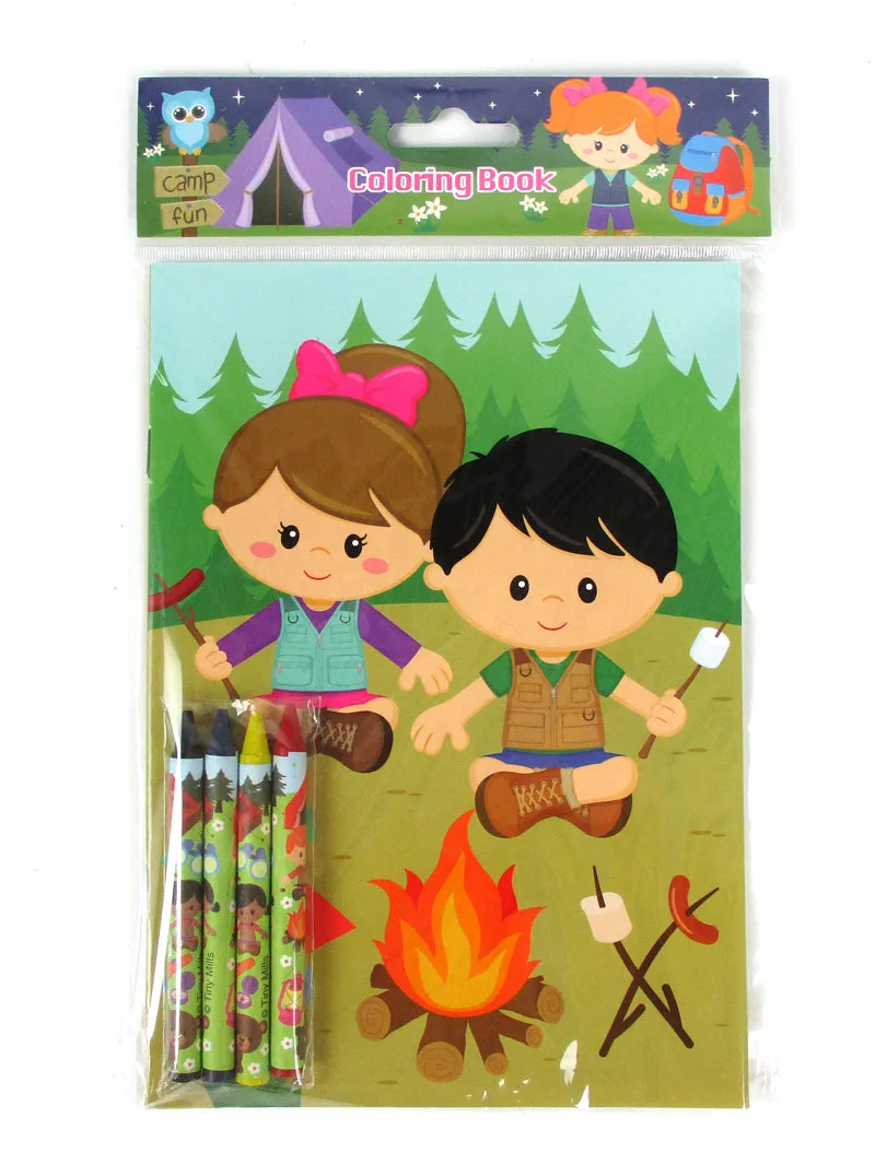 Camping Wilderness Coloring Books with Crayons Party Favors - Set of 6 or 12