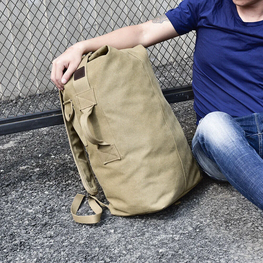 Canvas Rucksack Hiking Travel Duffle Military Bag