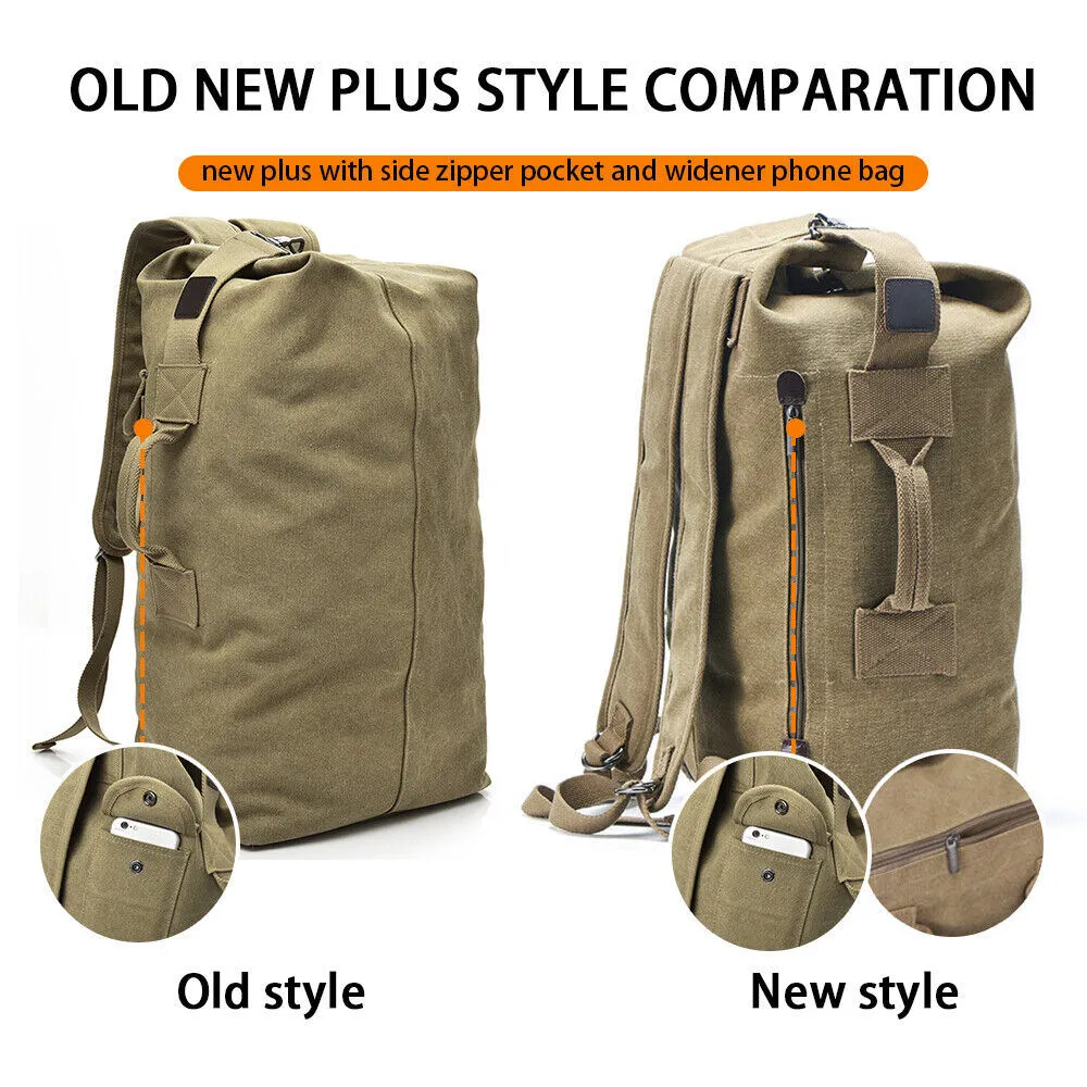 Canvas Rucksack Hiking Travel Duffle Military Bag