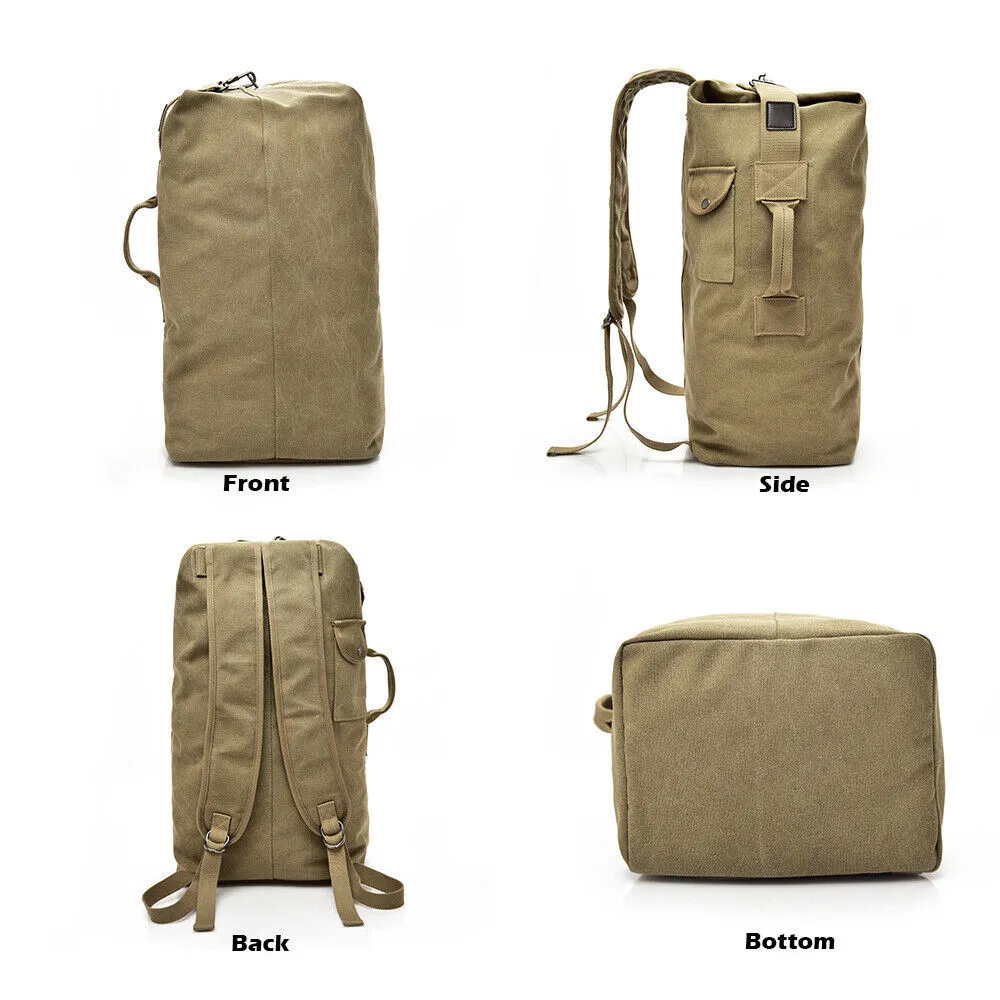 Canvas Rucksack Hiking Travel Duffle Military Bag