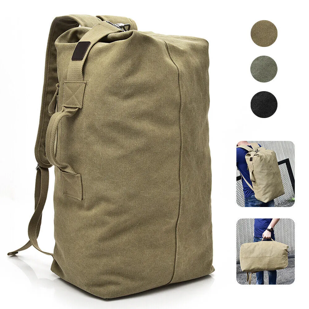 Canvas Rucksack Hiking Travel Duffle Military Bag