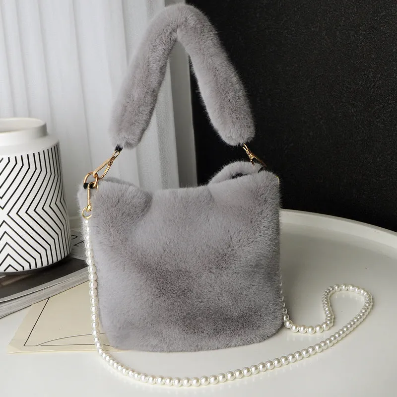 Checkerboard Plush Bucket Bag