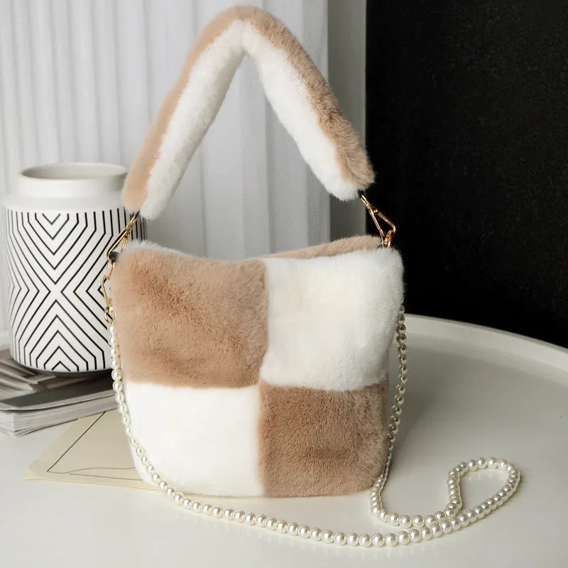 Checkerboard Plush Bucket Bag