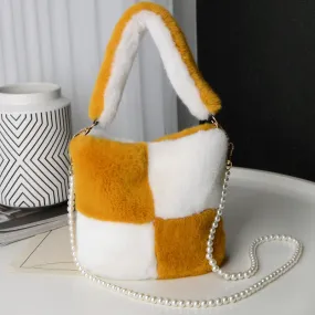 Checkerboard Plush Bucket Bag