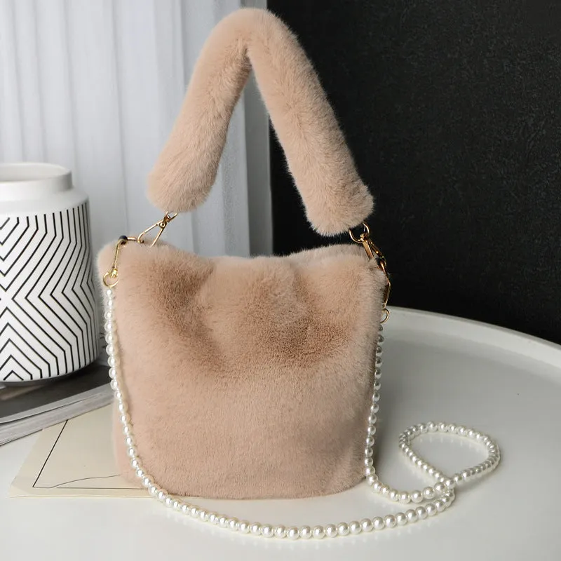 Checkerboard Plush Bucket Bag