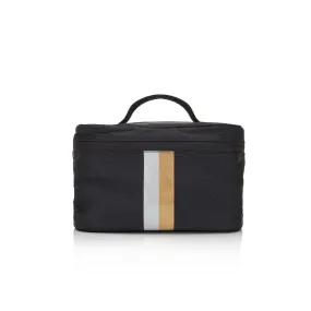 Cosmetic Case or Lunch Box in Black with Silver and Gold Stripes