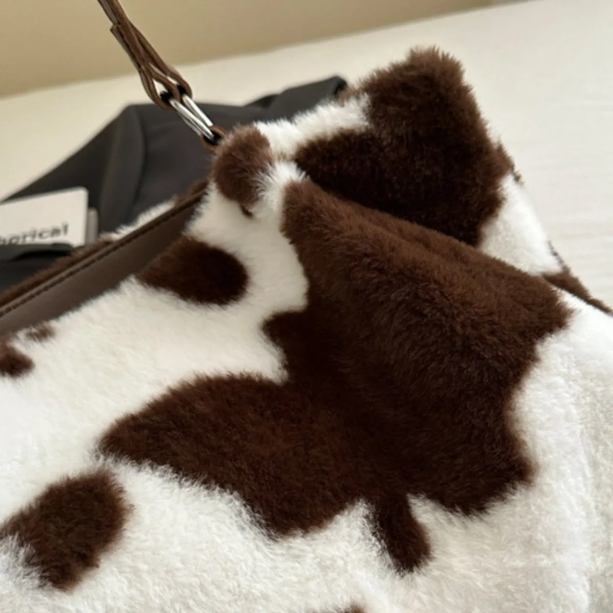 Cow Print Furry Tote Bag