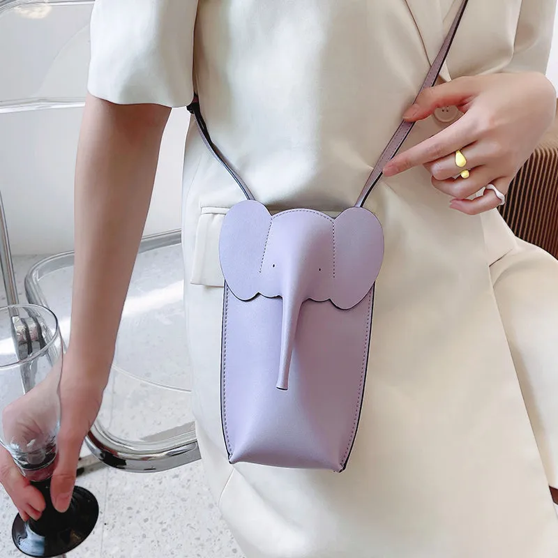 Cute Pink Leather Elephant Shoulder Bag For Women Leather Mini Elephant Crossbody Bag