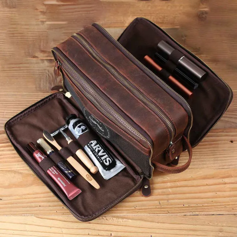 Dazzlo Waterproof Leather Toiletry Bag - Coffee/Brown/Black - Standard/Large