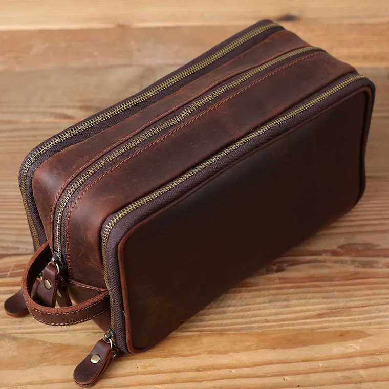 Dazzlo Waterproof Leather Toiletry Bag - Coffee/Brown/Black - Standard/Large