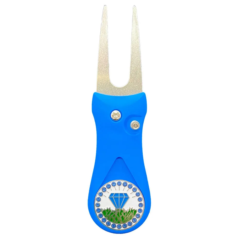 Diamond In The Rough (Blue) Golf Ball Marker With Colored Divot Repair Tool