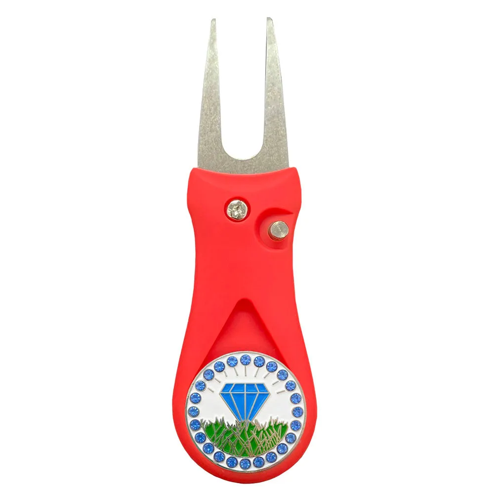 Diamond In The Rough (Blue) Golf Ball Marker With Colored Divot Repair Tool