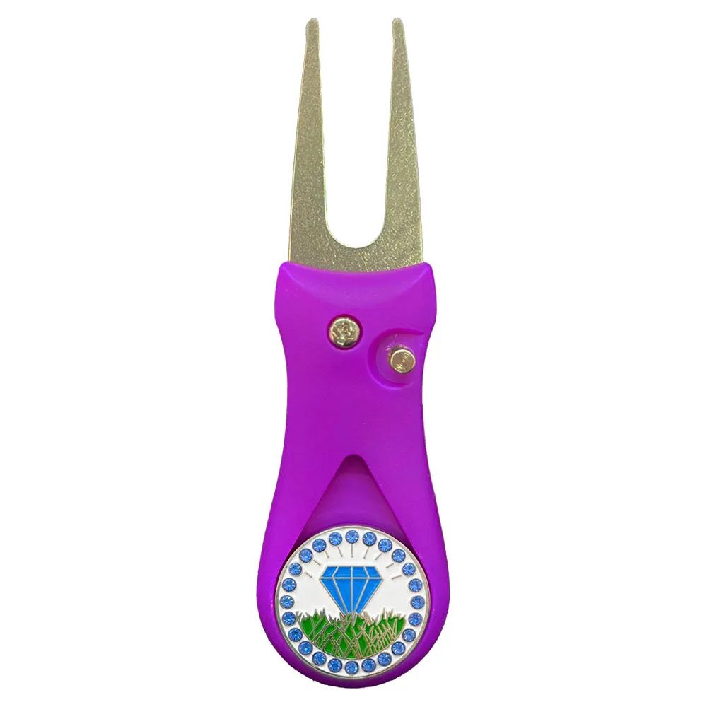 Diamond In The Rough (Blue) Golf Ball Marker With Colored Divot Repair Tool