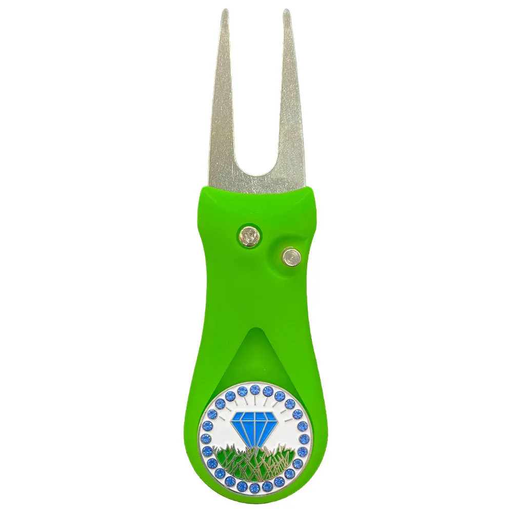 Diamond In The Rough (Blue) Golf Ball Marker With Colored Divot Repair Tool