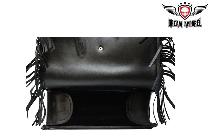 Dream Apparel Leather Motorcycle Tool Bag with Braid, Fringes, and Concho