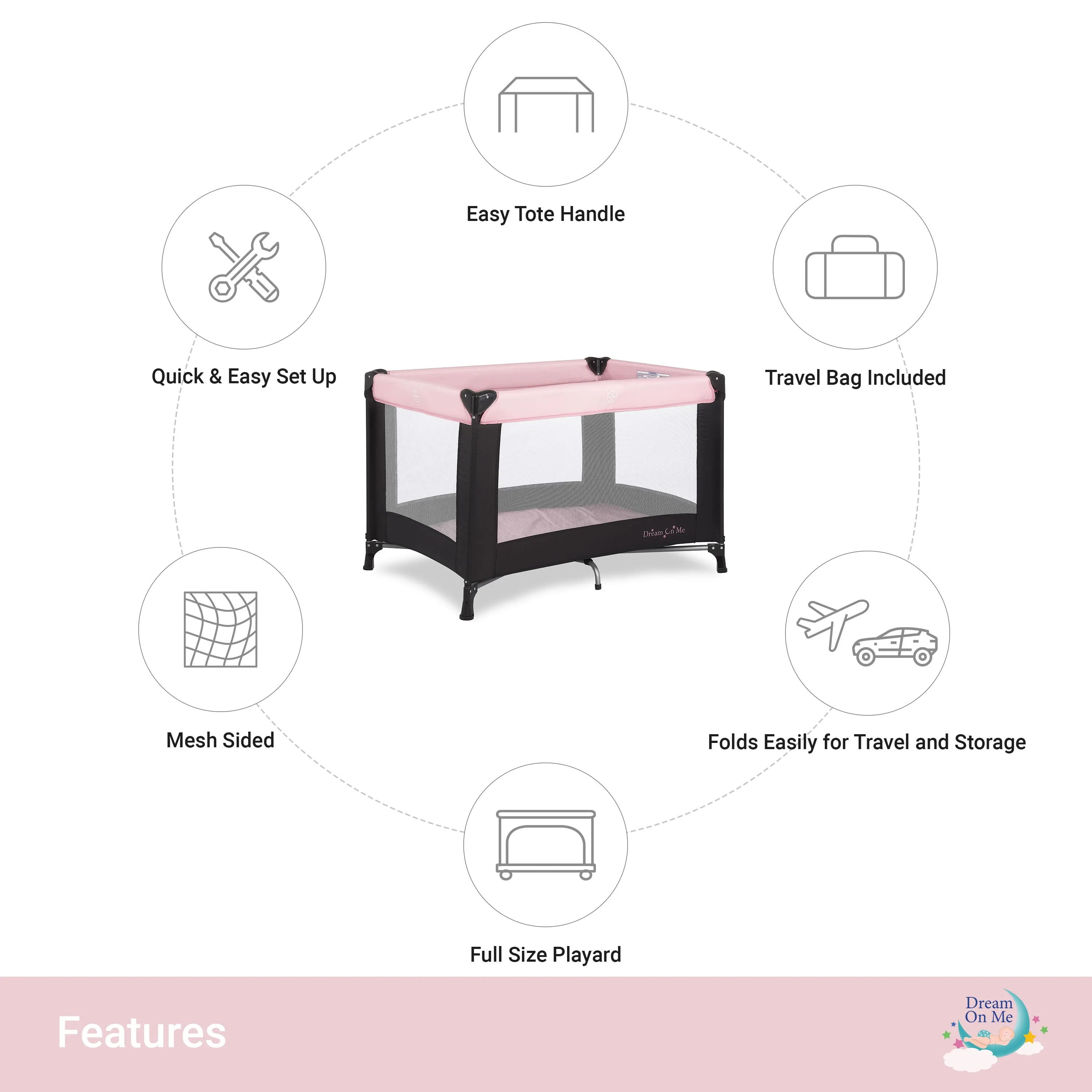 Dream On Me Nest Portable Play Yard With Carry Bag