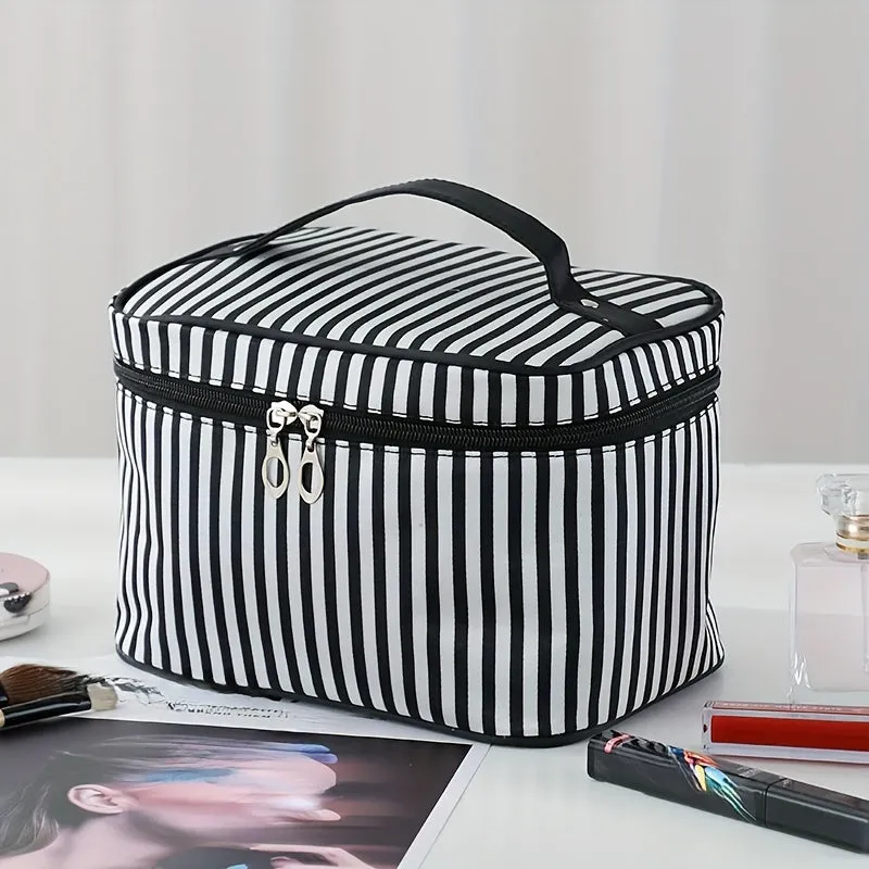 Easy Letter Print Makeup Bag Striped Toiletry Pouch for Travel